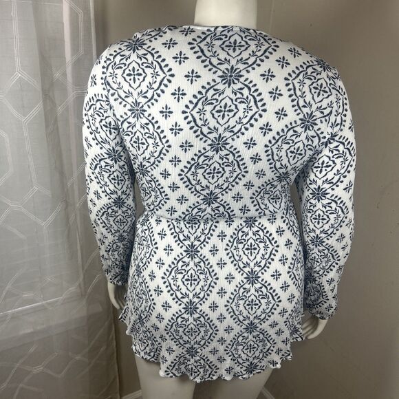 Lane Bryant Shirt 22 Black White Button Down Tunic Hi Low Peasant Casual Career - Picture 9 of 14